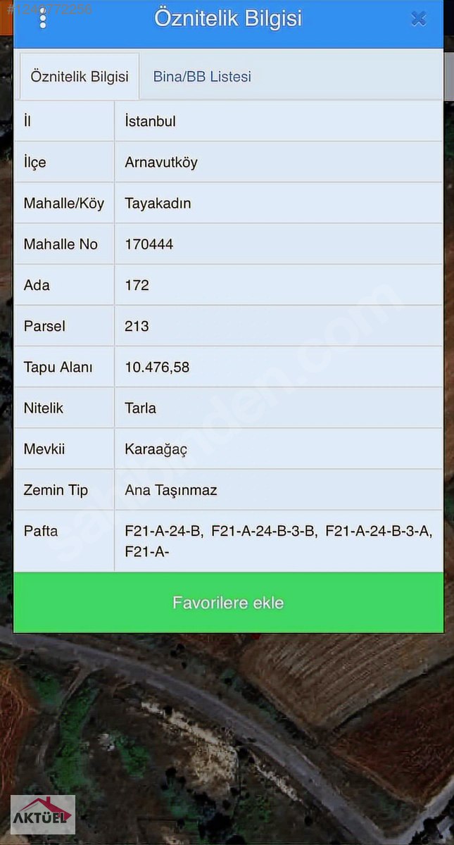 Arnavutköy Tayakadın'da Satılık 269 m2 Çaplı Arsa
